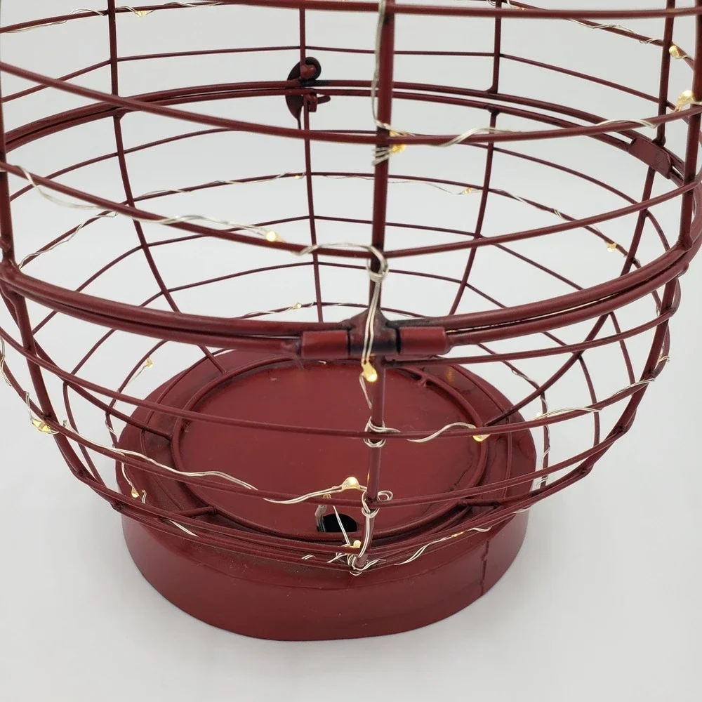 Decorative Red Metal Wire Apple Fairy Lights Hinged Farmhouse Rustic Country